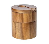 Nuytghr Contenitore in legno, rotondo a doppio strato, design con cucchiaio integrato, 10 cm, organizer naturale da cucina per sale marino, pepe, condimenti, preparazione della cucina