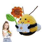 Nuytghr Crochet Positive Bee, Sunflower Bee Motivational Plush 10.5x7.5cm, Handmade Support Doll with Uplifting Card, Emotional Desk Companion, For Kids Women Men Office Home Use