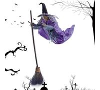 Nuytghr Halloween Flying Witch Decor, Hovering Prop, 66.92 Inches Haunted Sound Figure, Motion-Activated Screech, Realistic Cloak Design, for Tree Porch Courtyard Patio Lawn Garden Home Yard