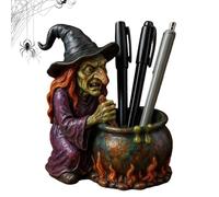 Nuytghr Pen Holder, Halloween Desk Decor, Witch Cauldron Organizer, 4.72 X 3.15 Inches, Stirring Action Novelty Stationery Container for Students Adults Bookshelf Dorm Bedside Table Classroom