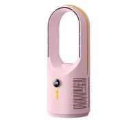 Nuytghr Small Bladeless Fan, 5 Speed Quiet Air Blower, USB Rechargeable 1800mAh Circulator, 4.92x4.92x12.6 inches, White Green Light Pink, for Desk, Office, Dorm, Car, RV, Camping