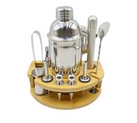 NUZAMAS Set di 10 fruste da cocktail con supporto in bambù, utensili da bar in acciaio inox 304, 750 ml, set barman in acciaio inox per bevande miste, barman kit per bar di casa e feste
