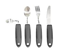 NUZAMAS Set di 4 Adaptive Cutterly Built Up Bendable Fork Cucchiaino e Coltello per tremori Adulti Anziani Artrite e Parkinson Grigio