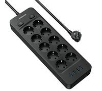 Nveeshox 10 Prese Ciabatta Multipresa(3680W/16A) con 4 USB-A