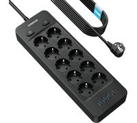 Nveeshox 10 Prese Ciabatta Multipresa con 4 USB-A,Presa Multipla Salvaspazio, Multipresa con Interruttore Indipendenti, Ciabatta Elettrica Protezione Sovratensione,5M Prolunga (Nero)