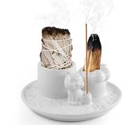 NVGVUP Porta Incenso 4 in 1, Bruciatore Incenso è perfetta per qualsiasi Incenso, Palo Santo, Salvia per Bruciare, Bastoncini, design a zampa di gatto Ciotola Sbavature per Meditazione e Yoga