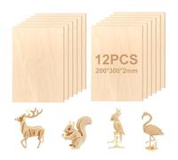 NVIYAM 12 Pezzi Fogli di Legno di Balsa, 300 × 200 × 2mm Foglio di Compensato, Tavole Modello in Legno, Tavola di Tiglio Pannelli per Artigianato Fai Da Te Artigianato Pittura Decorazioni