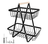 NVIYAM 2 Piani Cesto di Frutta, Alzatina Portafrutta a Ripiani, in Metallo con Manico, Portaoggetti per Uso Domestico, Cucina, Ufficio