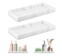NVIYAM 2 Vassoi da Bagno, Vassoio in Marmo Bianco, Rettangolare, Vassoio Decorativo, Vassoio Portaoggetti da Bagno per Vanità, Vasca, Lavello da Cucina, Vassoio Portaoggetti da Bagno
