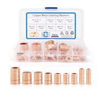 NVIYAM 200 Pezzi Rondelle Alzaporta Rondelle Rame (M5M6M8M10M12M14) Rondelle Acciaio Assortimento di Anelli di Tenuta in Rame Set Corpo Rondelle Piatte Fitschenring- Assortimento Guarnizioni o'Ring