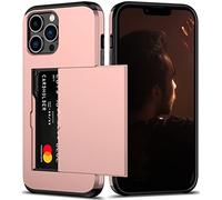 Nvollnoe - Custodia per iPhone 13 Pro Max con porta carte di credito, resistente, protettiva, a doppio strato, antiurto, con scomparto per schede nascosto, sottile, oro rosa