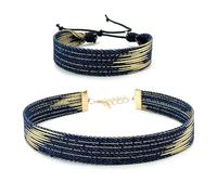NVOQILIN 2 catene a mano regolabili con ciondolo a forma di stella braccialetto fatto a mano coppia catena da polso intrecciata a mano Denims accessori da polso da donna, Length:Approx.16.5-25cm/6.49