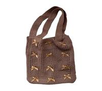 NVOQILIN Borsa a tracolla Bohomian con fiocchi e maglia a maglia fatta a mano borsa da spiaggia spaziosa borsa per varie occasioni spiaggia, Caff, One Size