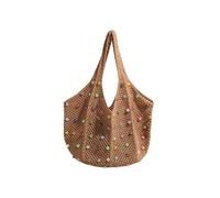 NVOQILIN Borsa da spiaggia all'uncinetto da donna Borsa a tracolla in maglia con perline decorazione borsa ascellare di grande capacità per all'aperto uncinetto fatto a mano, cachi, One Size