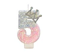 NVOQILIN Candela con numero di compleanno, corona rosa, candela di compleanno per torte glitterate, con paillettes, per ragazze, donne