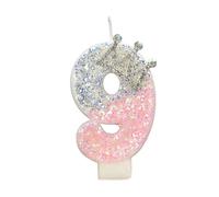 NVOQILIN Candela con numero di compleanno, corona rosa, candela di compleanno per torte glitterate, con paillettes, per ragazze, donne