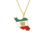 NVOQILIN Collana con ciondolo a forma di bandiera dell'Iran, squisita mappa, collana alla moda con catena per clavicola, gioiello per donne, uomini, coppie, artigianato, Misura unica, come descritto