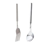 NVOQILIN Confezione da 2 forchette telescopiche in acciaio inox, cucchiai allungabili, posate lunghe e telescopiche, utensili da pranzo per barbecue e campeggio