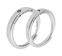 NVOQILIN Per Sole Luna Amante Anelli Set Regolabile Corrispondenza Anelli di Promessa Per Fidanzato Fidanzato Relazione Distanza Ebreo Strati Collane Donne, Silver, come descritto, come descritto