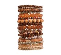 NVOQILIN Set di 12/18 braccialetti elastici con perline impilabili, per donne, con accenti marroni e oro, ideali come regalo per la spiaggia, Misura unica, come descritto