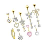 NVOQILIN Set di 3 anelli per ombelico in acciaio chirurgico con zirconia cubica, gioielli per il corpo da indossare tutti i giorni, One Size, come descritto, come descritto