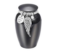 NVOQILIN Urna per animali domestici in lega di alluminio con design a forma di ali di perline, sicura tenuta a tenuta stagna, porta ceneri per animali domestici, ricordi commemorativi