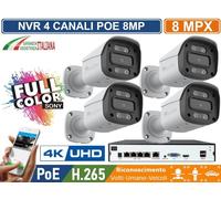 NVR 4 CANALI 4 POE 8MPX + 04 POE ONVIF FULL COLOR 5MPX con AUDIO METALLO