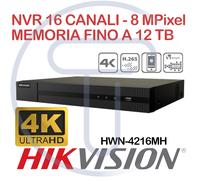 NVR Hikvision Hiwatch HWN-4216MH 16 canali 8 Megapixel 4K max 12TB telecamera