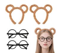 NVTEGR 2 cerchietti con orecchie da orso + 2 occhiali neri con montatura rotonda, costume da Alvin e gli scoiattoli, accessori per feste di Halloween, cosplay, Giornata mondiale del libro (marrone)