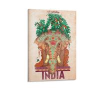 NVTTYIA Stampa artistica con elefante, decorazione da parete indiana, poster colorato in stile bohémien, illustrazione etnica, illustrazione della fauna selvatica, stile vintage, regalo unico per gli