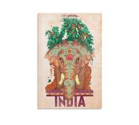 NVTTYIA Stampa artistica con elefante, decorazione da parete indiana, poster colorato in stile bohémien, illustrazione etnica, illustrazione della fauna selvatica, stile vintage, regalo unico per gli