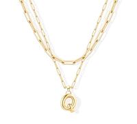 NVWAROCK Collana con lettera a bolla per le donne con iniziale a palloncino collane a strati placcata oro 14 carati con ciondolo a forma di lettera dell'alfabeto grosso con clip a doppia, Ottone, Non