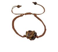 Nvzi -c Braccialetto di perle fatto a mano, adatto per uomini e donne, braccialetto intrecciato a mano in corda marrone in pietra naturale in maglia di cristallo (marrone), 1,5 cm, senza pietra