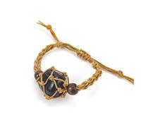 Nvzi -c Braccialetto di perline fatto a mano, adatto per uomini e donne, braccialetto intrecciato a mano in pietra naturale marrone, supporto per borsa a rete regolabile ed elastico (nero) , 2 x 3 cm