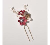 Nvzi Fermagli per capelli da sposa con fiori e perle di cristallo, dorati, accessori per capelli con strass, per spose, damigelle d'onore, donne e ragazze (rosso) L14
