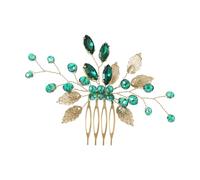 Nvzi Fermaglio per capelli da sposa, con fiori e perle, color oro, con strass, per spose, damigelle d'onore, donne e ragazze, colore verde, H38