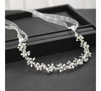 Nvzi Forcine per capelli da sposa con fiori e perle di cristallo, dorate, accessori per capelli con strass, per spose, damigelle d'onore, donne e ragazze (argento) Z08
