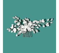 Nvzi Forcine per capelli da sposa con fiori e perle di cristallo, dorate, accessori per capelli con strass, per spose, damigelle d'onore, donne e ragazze (argenteo A) L34