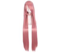 Nvzi Parrucca lunga e liscia, 100 cm, parrucca sintetica con frangia, fibra resistente al calore, rosa cipria