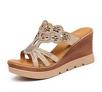 Nwarmsouth Pantofole Leggere da Bagno Casa,Pantofole con Zeppa a Tacco Alto, Sandali Antiscivolo con Suola Spessa e Pantofole-Oro_34,Ciabatte da Viaggio Leggere