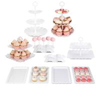 NWK Confezione da 10 alzate per torte, con 2 grandi supporti per cupcake a 2 piani, 2 grandi alzate per cupcake a 3 livelli, 4 vassoi per antipasti, 2 supporti per cake pop, decorazioni per feste di