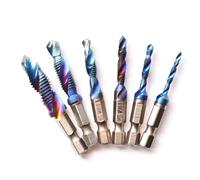 NWPNLXEA 6Pcs M3-M10 Screw Tap Drill Bits Hss Taps Countersink Deburr Set Metric Combination Bit High Speed Steel 1/4 in Quick Change Hex(Blue 6Pcs) NWPNLXEA