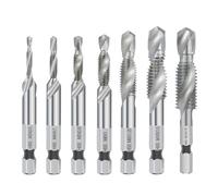 NWPNLXEA Combined Tap and Drill Set HSS Hex Shank Metric Tap Machine Tap Thread Tap Drill Hand Tools M3 M4 M5 M6 M8 10 M12(6pcs TIN) NWPNLXEA