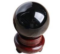 NWPNLXEA Obsidian Crystal Sphere Polished Divination Ball Crystals with Wood Stand Home Office Desktop Decoration Feng Shui Ornaments,5cm/1.96in