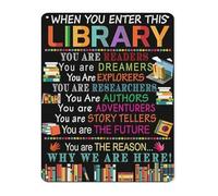 NWPNLXEA Quiet Rules Metal Sign Vintage Library Entry Retro Tin Plaque for Home Office Study 8 X 12