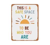 NWPNLXEA Safe Space To Be Who You Are Minimalist Metal Sign Boho Sun Inclusive Message for Supportive Environment 8 X 12
