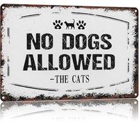 NWPNLXEA Vintage Tin Sign No Dogs Allowed A Message from The Cats Funny Humorous Metal Wall-Art for Cat Lovers Living Room Decor 8 X 12 inch