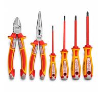 NWS VDE - Set di attrezzi da 6 pezzi, tipo 756, tronchese laterali, pinze a testa piatta e 4 cacciaviti VDE, 1000 V, isolato secondo DIN EN/IEC 60900