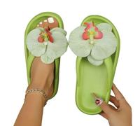 NWSDZXF Infradito Donna Flip-Flop delle Donne Estive con Fiori di Phalaenopsis Dolci Simpatiche Pannelli Multicolori per Feste in Vacanza All'aperto-verde-36-37