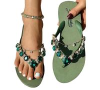NWSDZXF Infradito Donna Scarpe Estive Fashion Casual Slipper Beach Abbigliamento Elegante Decorazione della Catena in Pietra Gemme Sandali-verde-40